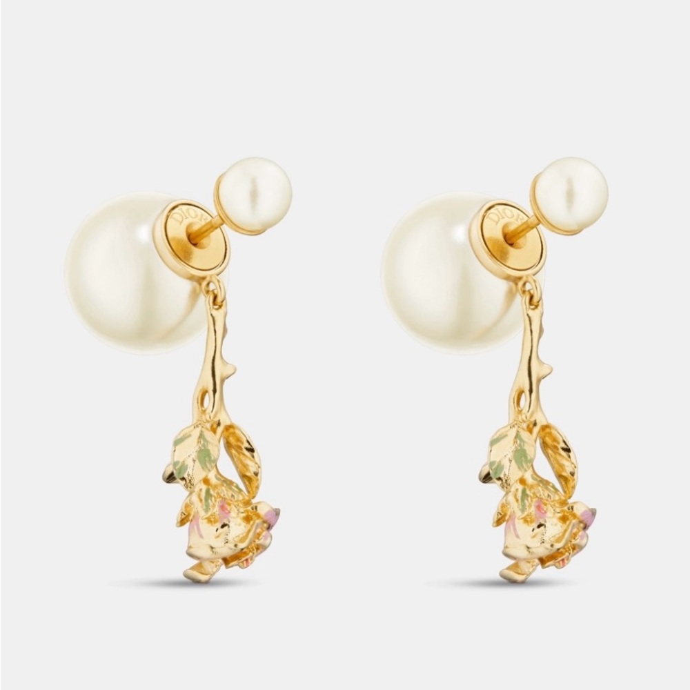 DIOR TRIBALES EARRINGS Gold-Finish Metal with White Resin Pearls Lacquer